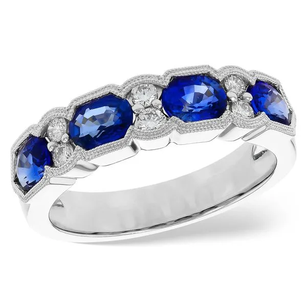 14KT White Gold Oval Sapphire And Diamond Milgrain Accent Ring D'Errico Jewelry Scarsdale, NY
