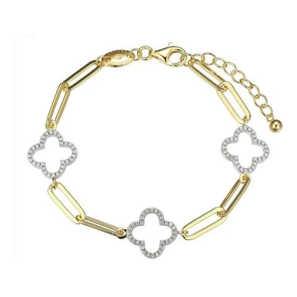 Sterling Silver Paperclip Chain Bracelet with 3 Clover Stations D'Errico Jewelry Scarsdale, NY
