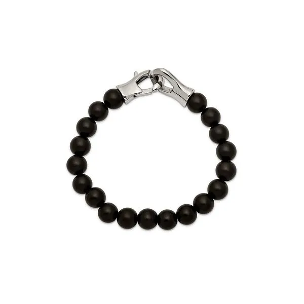 Sterling Silver Black Agate Beaded Bracelet with Reptile Design D'Errico Jewelry Scarsdale, NY