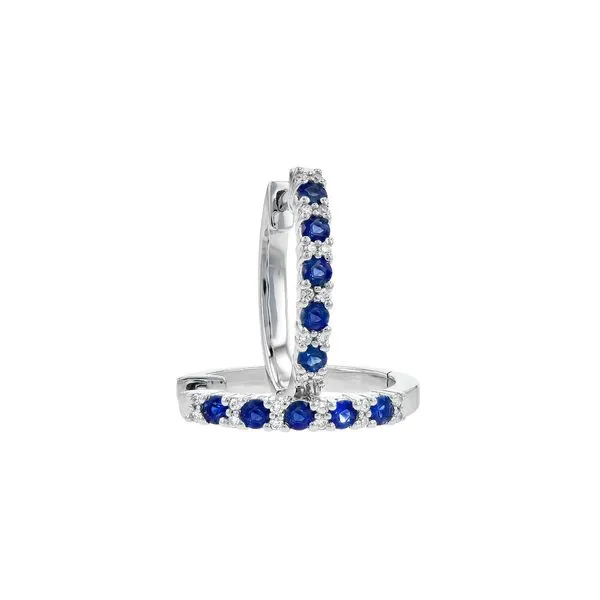 Lady's White 14 Karat Sapphire And Diamond Shared Prong Oval Hoop Earrings Image 2 D'Errico Jewelry Scarsdale, NY