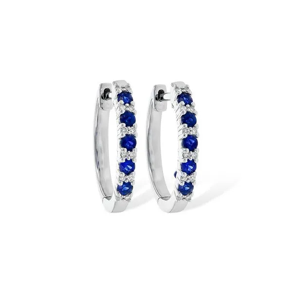 Lady's White 14 Karat Sapphire And Diamond Shared Prong Oval Hoop Earrings D'Errico Jewelry Scarsdale, NY