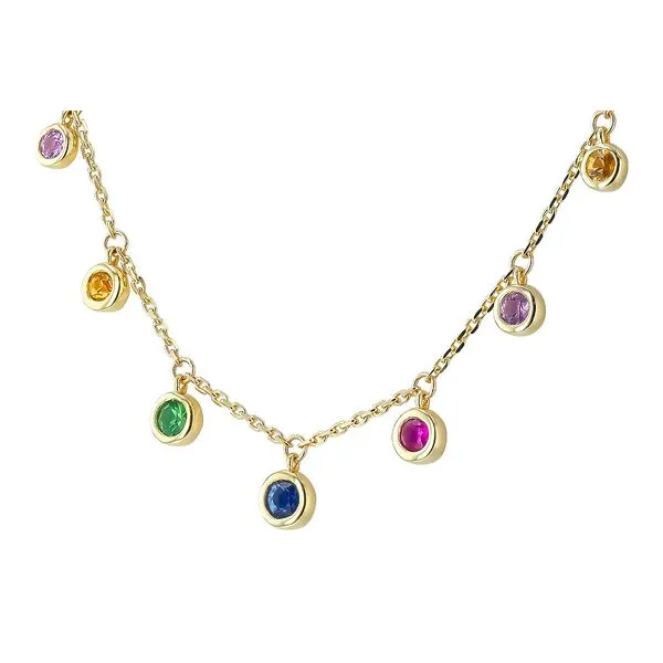 14K Yellow Gold Necklace with Multi Color Sapphires and Green Garnet Image 2 D'Errico Jewelry Scarsdale, NY