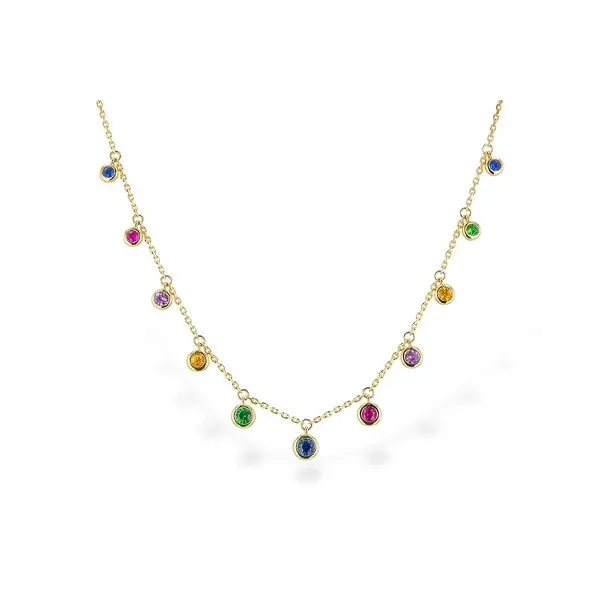 14K Yellow Gold Necklace with Multi Color Sapphires and Green Garnet D'Errico Jewelry Scarsdale, NY