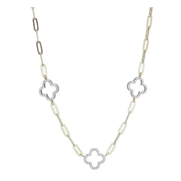 Sterling Silver Paperclip Chain Necklace with 3 Clover Stations D'Errico Jewelry Scarsdale, NY