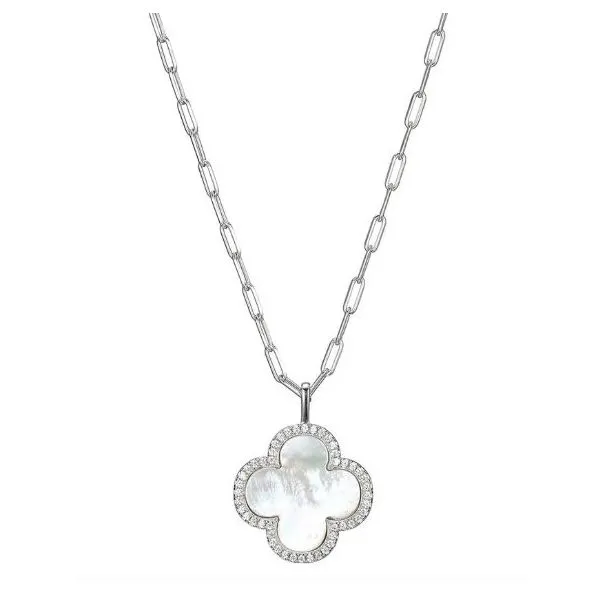 Sterling Silver Paperclip Chain Clover Pendant Necklace D'Errico Jewelry Scarsdale, NY