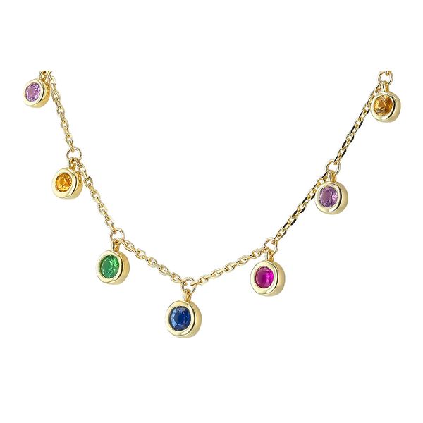 14K Yellow Gold Necklace with Multi Color Sapphires and Green Garnet Image 2 D'Errico Jewelry Scarsdale, NY