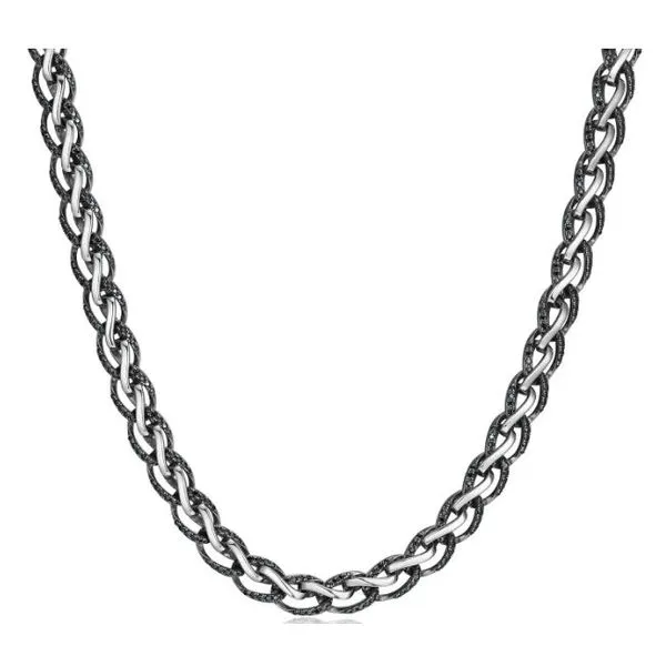 Sterling Silver Black Sapphire Pave Foxtail Chain Necklace D'Errico Jewelry Scarsdale, NY