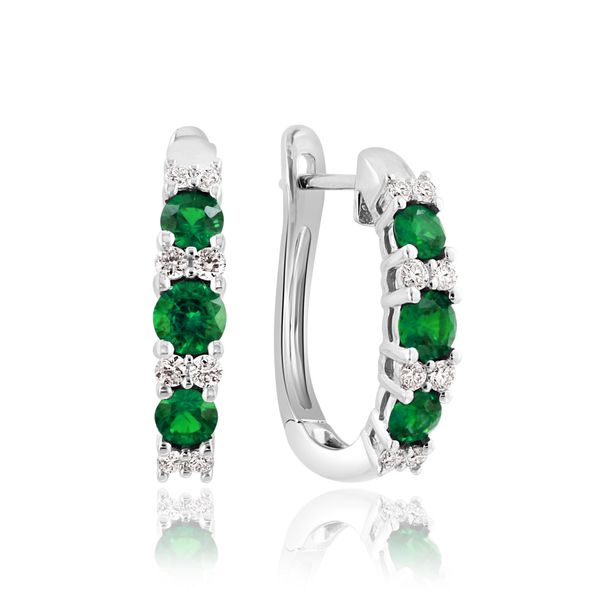 DeScenza Collection Diamond and Emerald Hoop Earrings DeScenza Diamonds Boston, MA