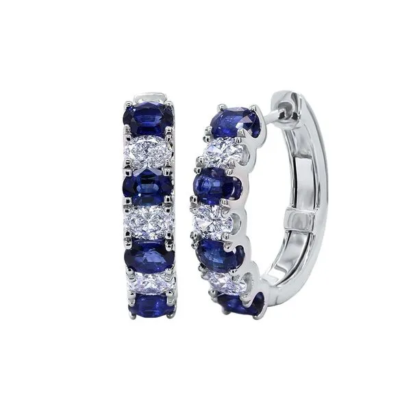 DeScenza Collection Sapphire and Diamond Hoop Earrings Image 2 DeScenza Diamonds Boston, MA
