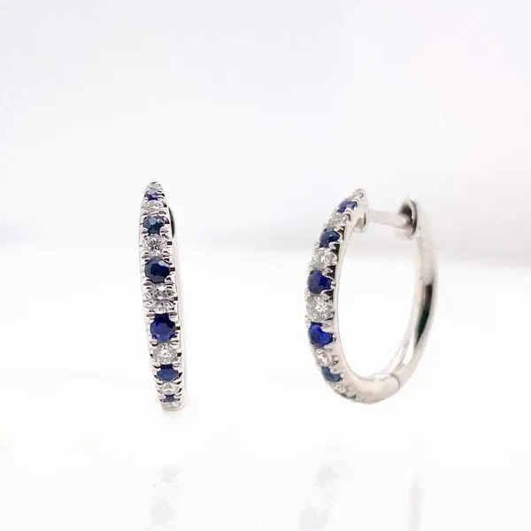Shy Creation Sapphire and Diamond Hoop Earrings DeScenza Diamonds Boston, MA