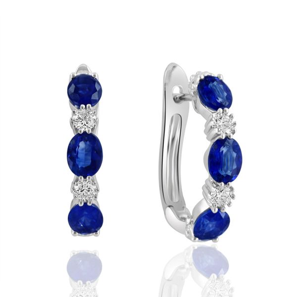 DeScenza Collection Sapphire and Diamond Hoop Earrings DeScenza Diamonds Boston, MA