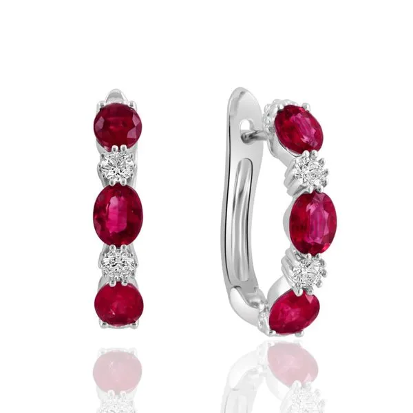 DeScenza Collection Ruby and Diamond Hoop Earrings DeScenza Diamonds Boston, MA