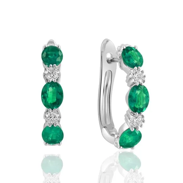 DeScenza Collection Emerald and Diamond Hoop Earrings DeScenza Diamonds Boston, MA
