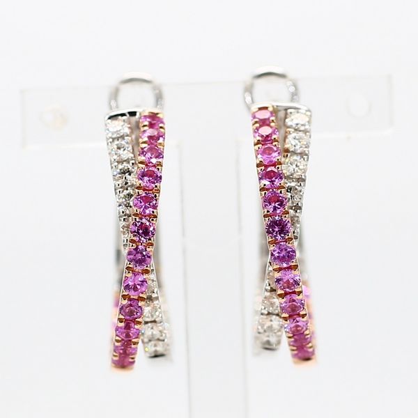 DeScenza Collection Pink Sapphire and Diamond Hoop Earrings DeScenza Diamonds Boston, MA