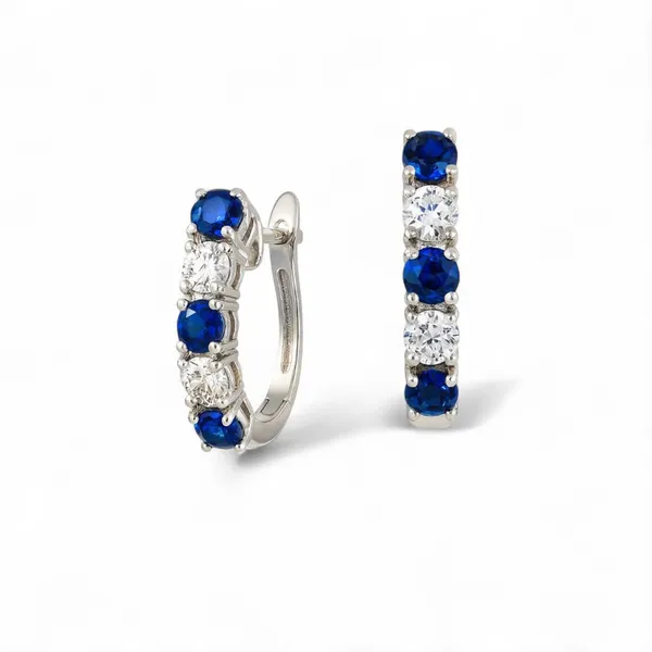 DeScenza Collection Diamond and Sapphire Hoop Earrings DeScenza Diamonds Boston, MA