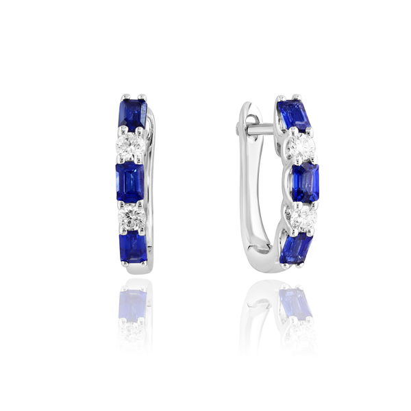 DeScenza Collection Diamond and Sapphire Hoop Earrings DeScenza Diamonds Boston, MA