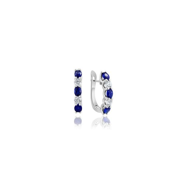 DeScenza Collection Diamond and Sapphire Hoop Earrings DeScenza Diamonds Boston, MA