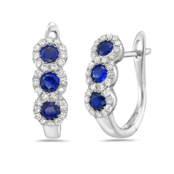 DeScenza Collection Diamond and Sapphire Hoop Earrings DeScenza Diamonds Boston, MA