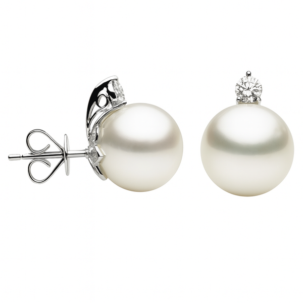 DeScenza Collection Diamond and Pearl Earrings DeScenza Diamonds Boston, MA