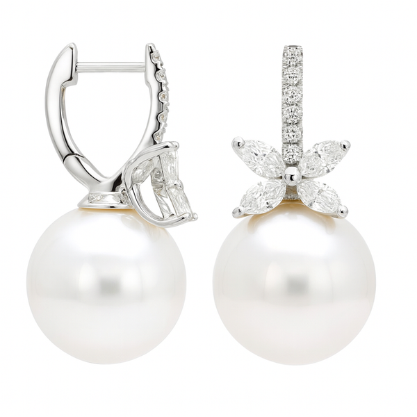 DeScenza Collection Diamond and Pearl Earrings DeScenza Diamonds Boston, MA
