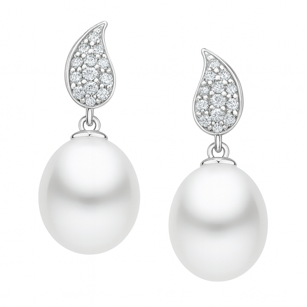 DeScenza Collection Diamond and Pearl Earrings DeScenza Diamonds Boston, MA