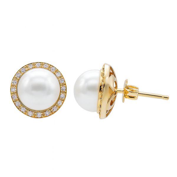 DeScenza Collection Diamond and Pearl Earrings DeScenza Diamonds Boston, MA