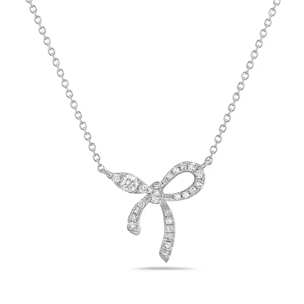 White Gold Diamond Bow Necklace DeScenza Diamonds Boston, MA