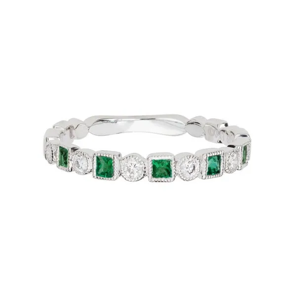 Emerald and Diamond Bezel Band DeScenza Diamonds Boston, MA