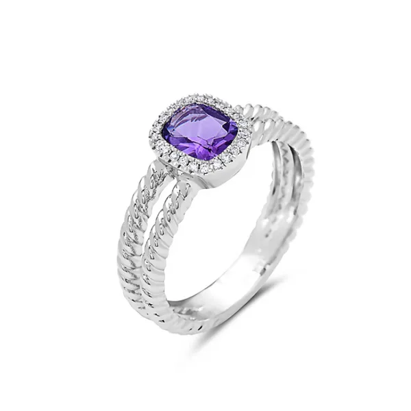 DeScenza Collection Diamond and Amethyst Ring DeScenza Diamonds Boston, MA