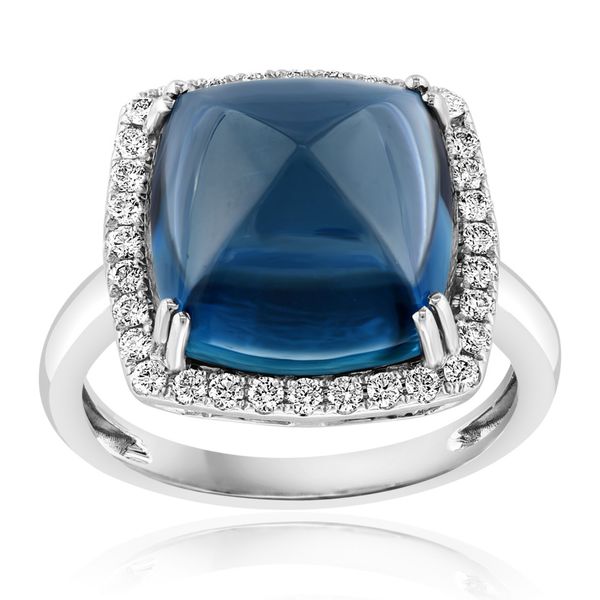 DeScenza Collection Diamond and Swiss Blue Topaz Ring DeScenza Diamonds Boston, MA