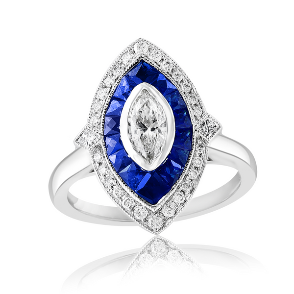DeScenza Collection Diamond and Sapphire Ring DeScenza Diamonds Boston, MA