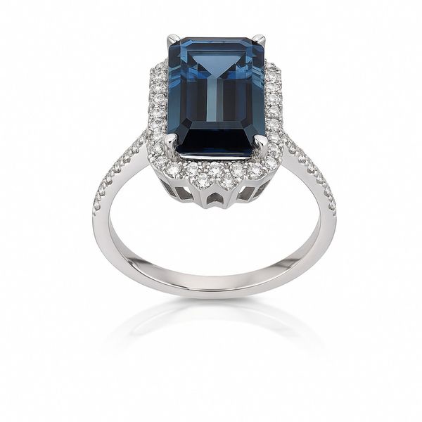 DeScenza Collection Diamond and London Blue Topaz Ring DeScenza Diamonds Boston, MA