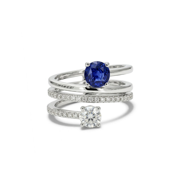 DeScenza Collection Diamond and Sapphire Ring DeScenza Diamonds Boston, MA