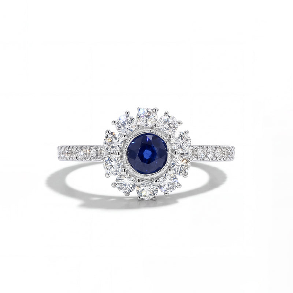 DeScenza Collection Diamond and Sapphire Ring DeScenza Diamonds Boston, MA