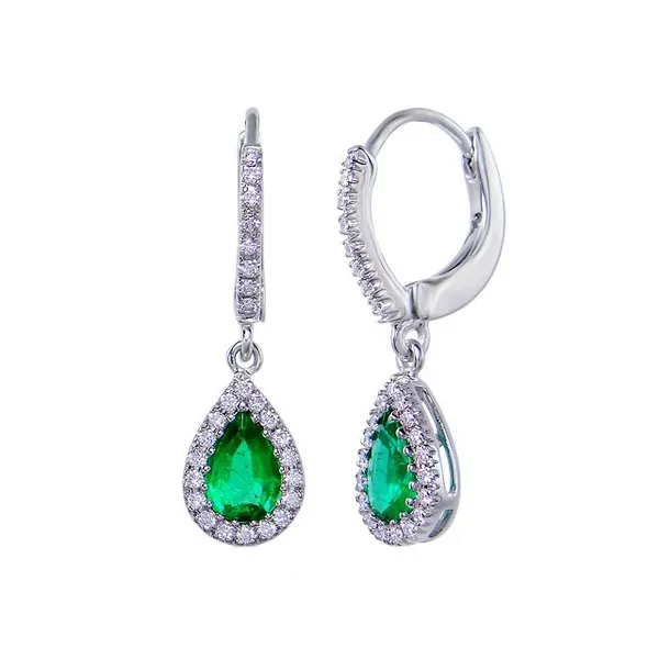 Diamond and Emerald Dangle Earrings DeScenza Diamonds Boston, MA