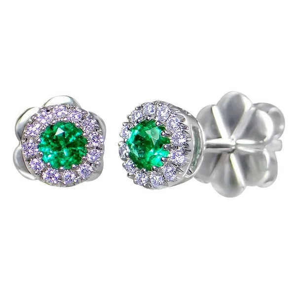 Emerald and Diamond Cluster Earrings DeScenza Diamonds Boston, MA