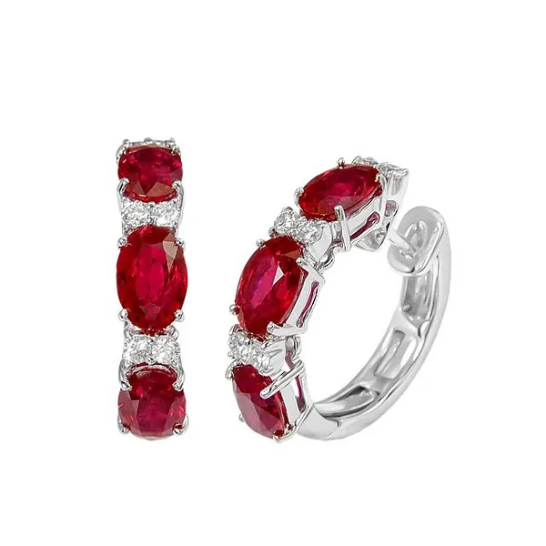 DeScenza Collection Ruby and Diamond Hoop Earrings DeScenza Diamonds Boston, MA