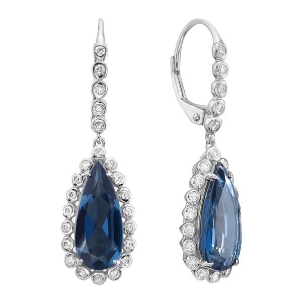 DeScenza Collection Diamond and London Blue Topaz Earrings DeScenza Diamonds Boston, MA