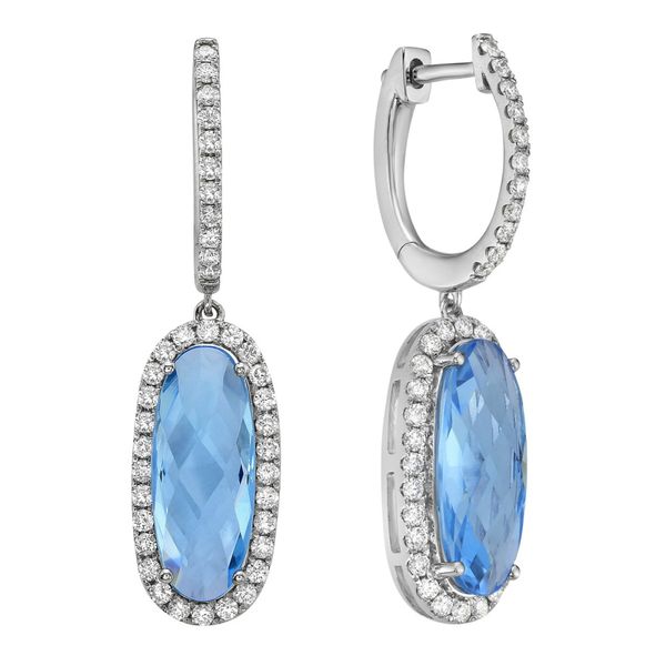 DeScenza Collection Diamond and Swiss Blue Topaz Earrings DeScenza Diamonds Boston, MA