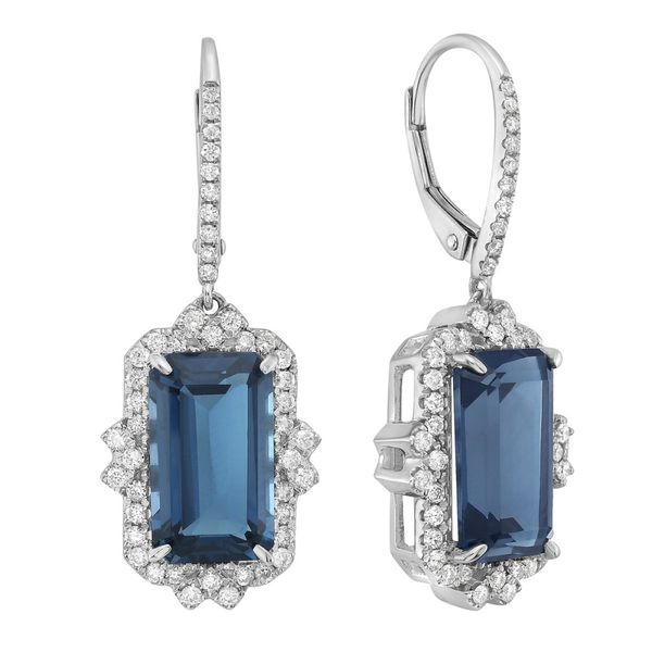 DeScenza Collection Diamond and London Blue Topaz Earrings DeScenza Diamonds Boston, MA