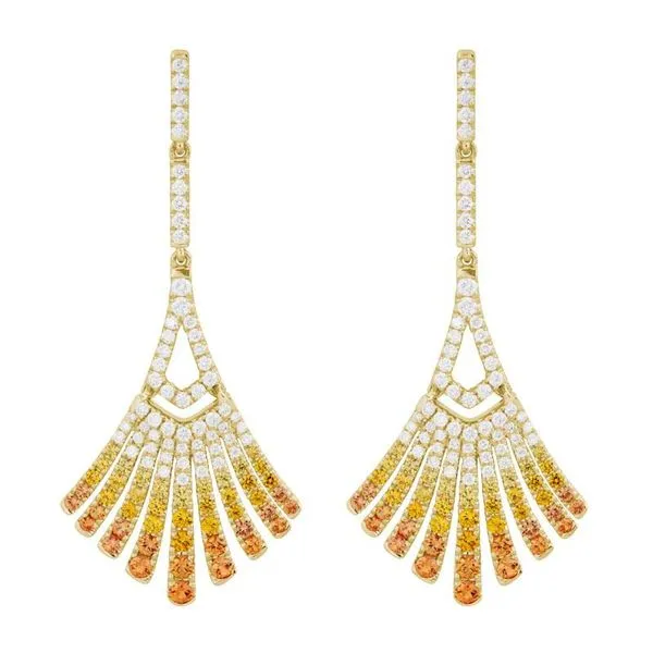 DeScenza Collection Diamond and Sapphire Fan Danlge Earrings DeScenza Diamonds Boston, MA