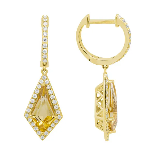 Citrine and Diamnd Hoop Earrings DeScenza Diamonds Boston, MA