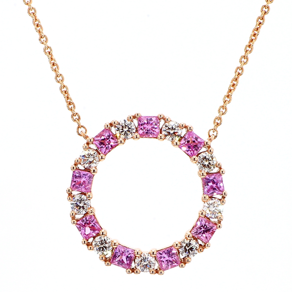 DeScenza Collection Diamond and Pink Sapphire Necklace DeScenza Diamonds Boston, MA