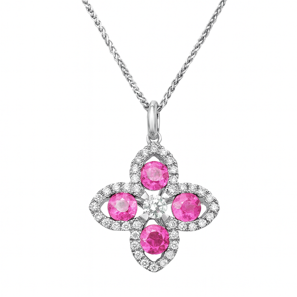 DeScenza Collection Diamond and Pink Sapphire Necklace DeScenza Diamonds Boston, MA