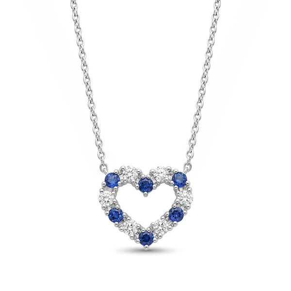 DeScenza Collection Diamond and Sapphire Heart Necklace DeScenza Diamonds Boston, MA