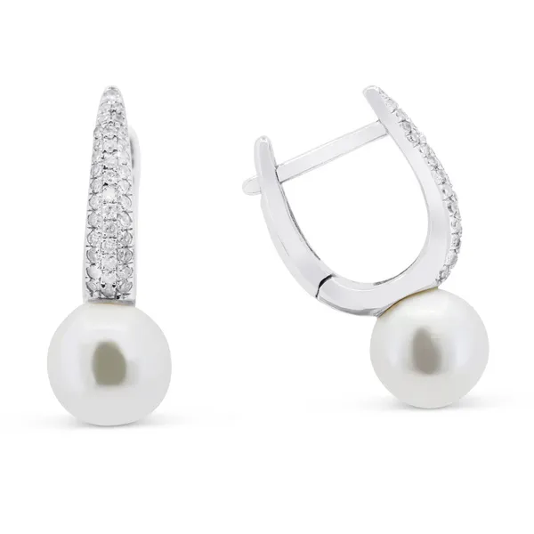 DeScenza Collection Pearl and Diamond Earrings DeScenza Diamonds Boston, MA