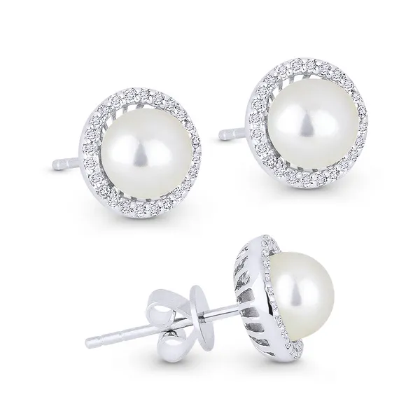 DeScenza Collection Pearl and Diamond Earrings DeScenza Diamonds Boston, MA