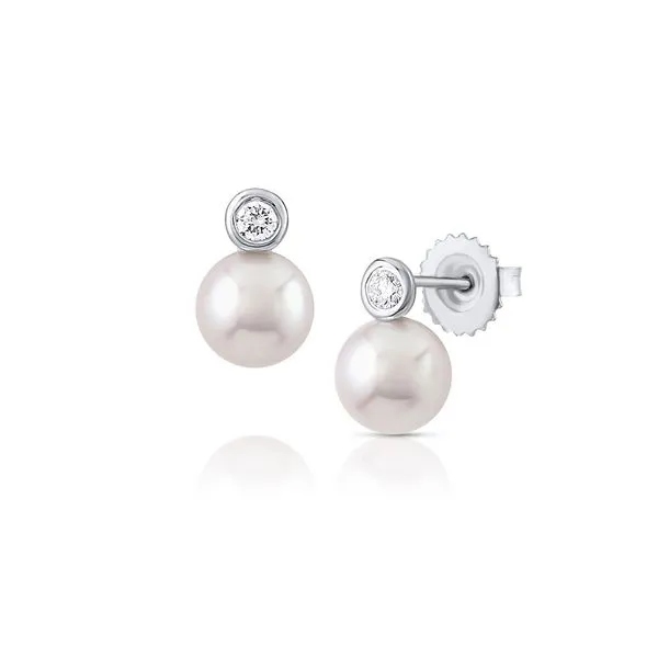 Baggins Pearl and Diamond Earrings DeScenza Diamonds Boston, MA