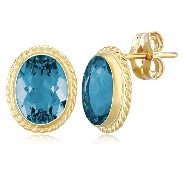 Yellow Gold Blue Topaz Earring DeScenza Diamonds Boston, MA