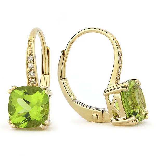 Yellow Gold Peridot Earrings DeScenza Diamonds Boston, MA